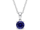 1.00 Carat (ctw) Lab-Created Blue Sapphire Solitaire Pendant Necklace in Sterling Silver with Chain